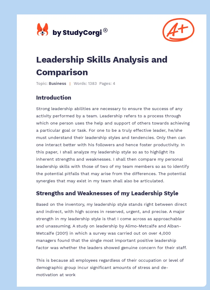 Leadership Skills Analysis and Comparison. Page 1