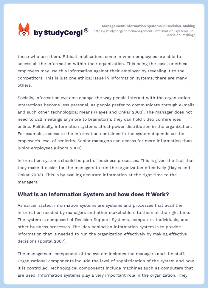 Management Information Systems in Decision-Making. Page 2