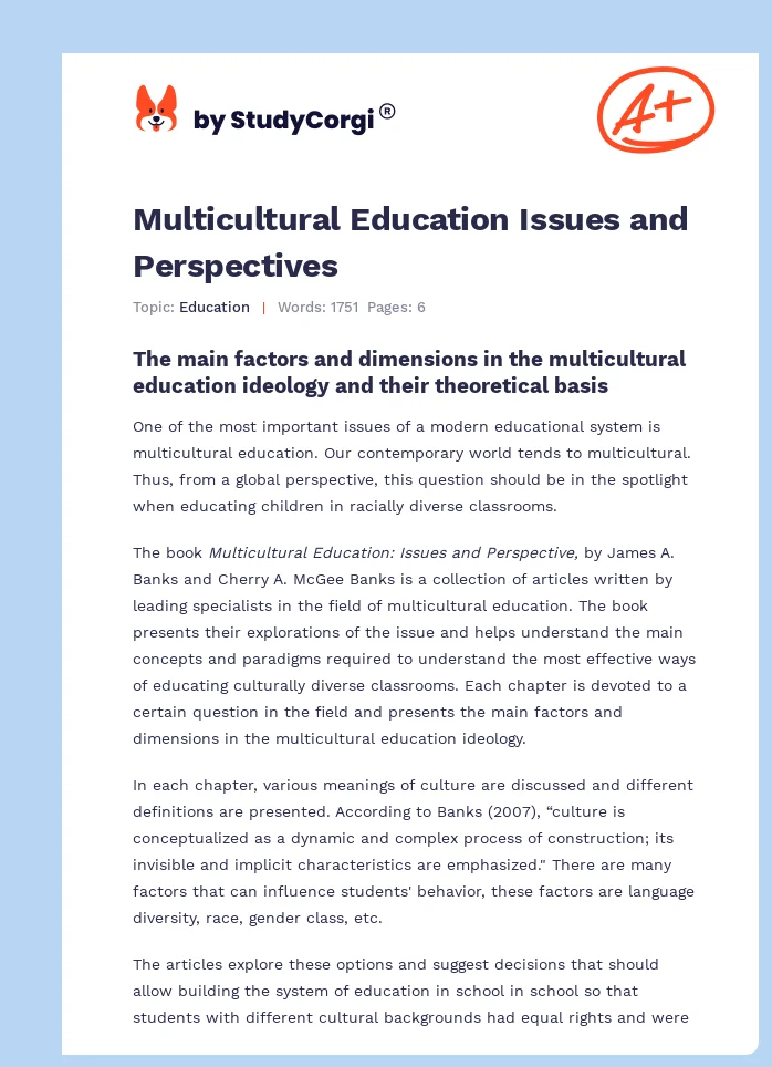 Multicultural Education Issues and Perspectives. Page 1