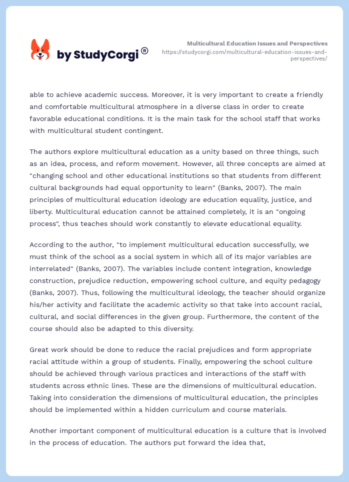 Multicultural Education Issues and Perspectives. Page 2