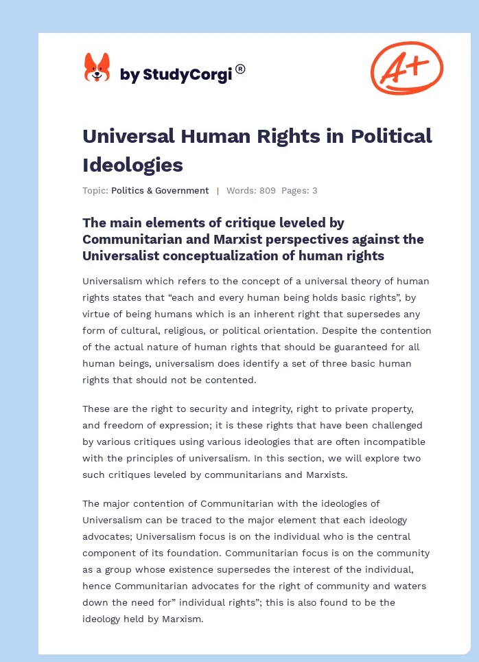 Universal Human Rights in Political Ideologies. Page 1