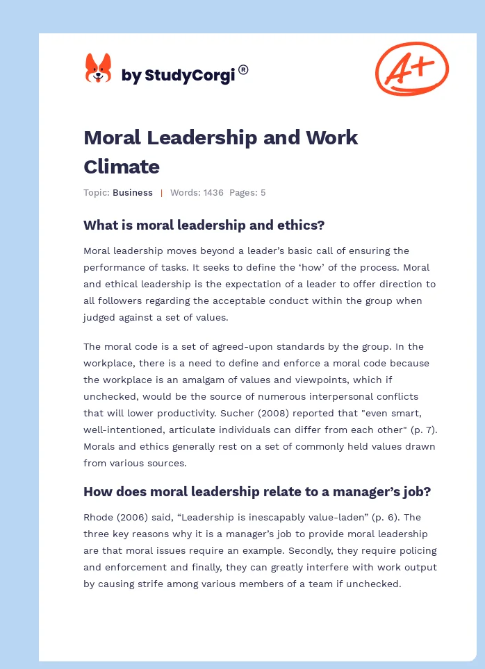 Moral Leadership and Work Climate. Page 1