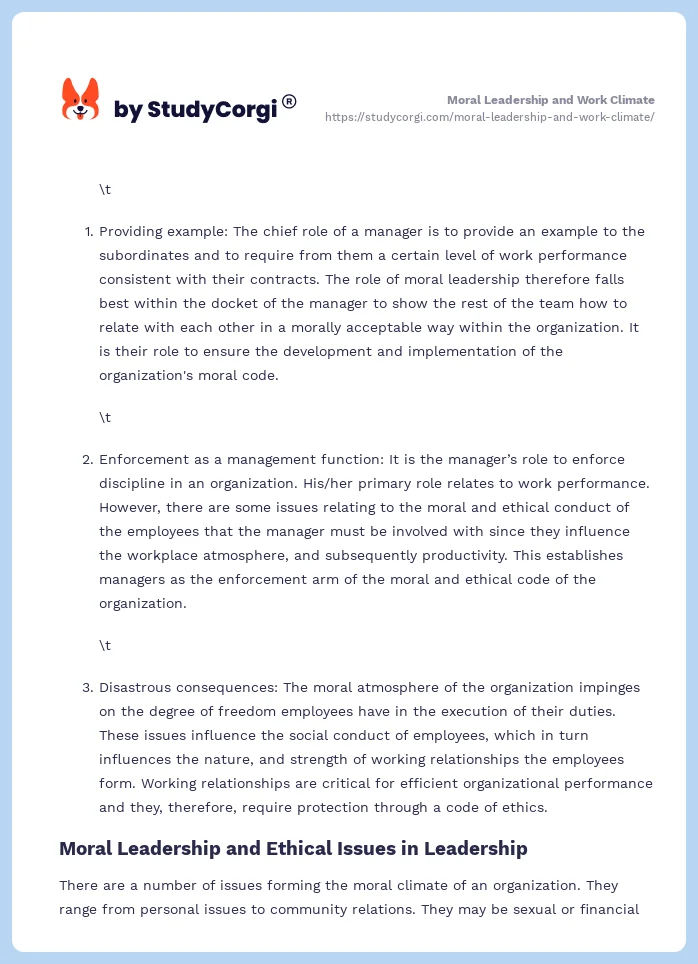 Moral Leadership and Work Climate. Page 2