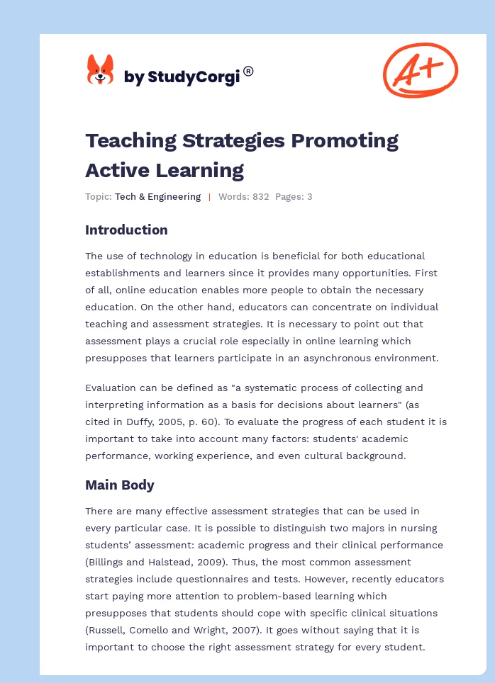 Teaching Strategies Promoting Active Learning. Page 1
