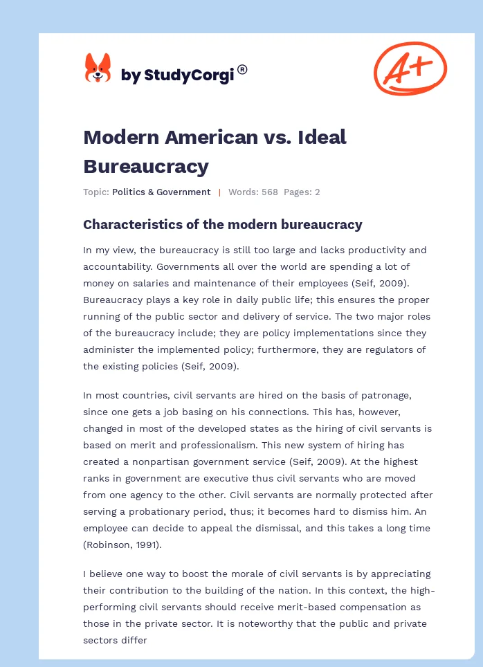 Modern American vs. Ideal Bureaucracy. Page 1