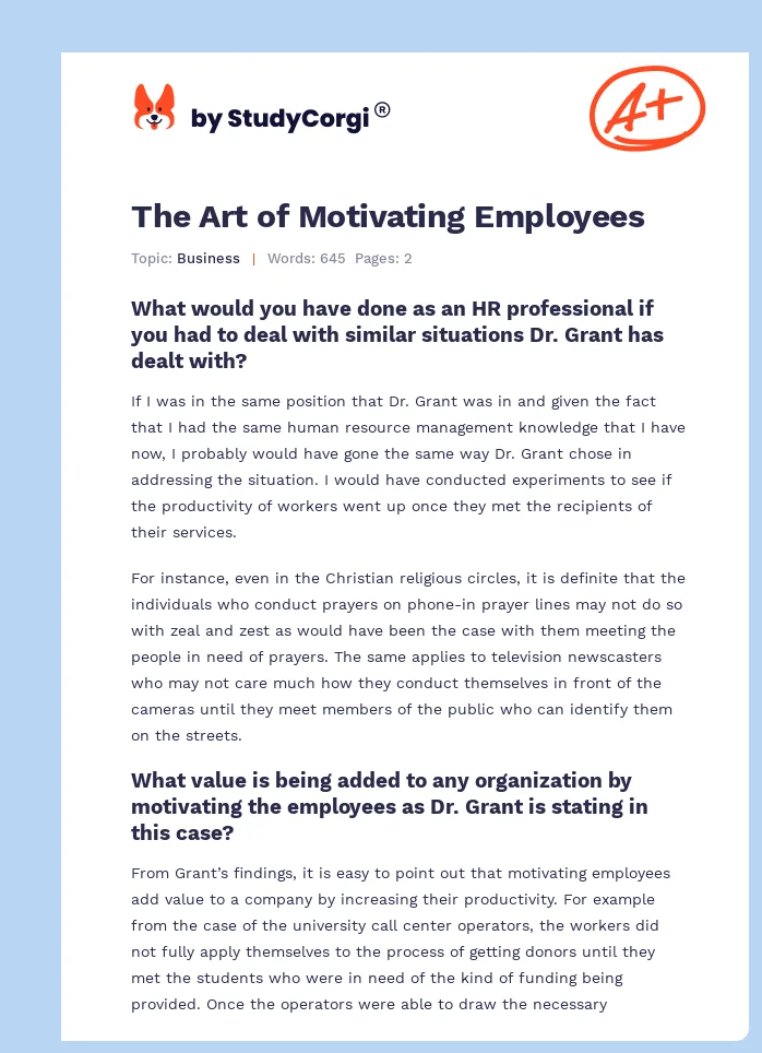 The Art of Motivating Employees. Page 1