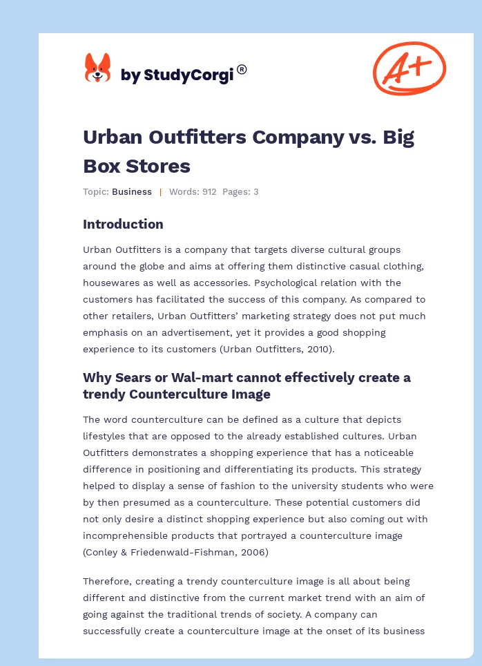 Urban Outfitters Company vs. Big Box Stores. Page 1