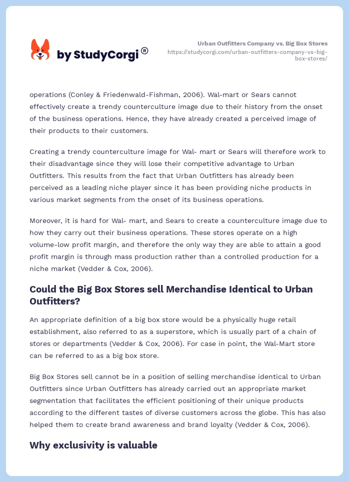 Urban Outfitters Company vs. Big Box Stores. Page 2