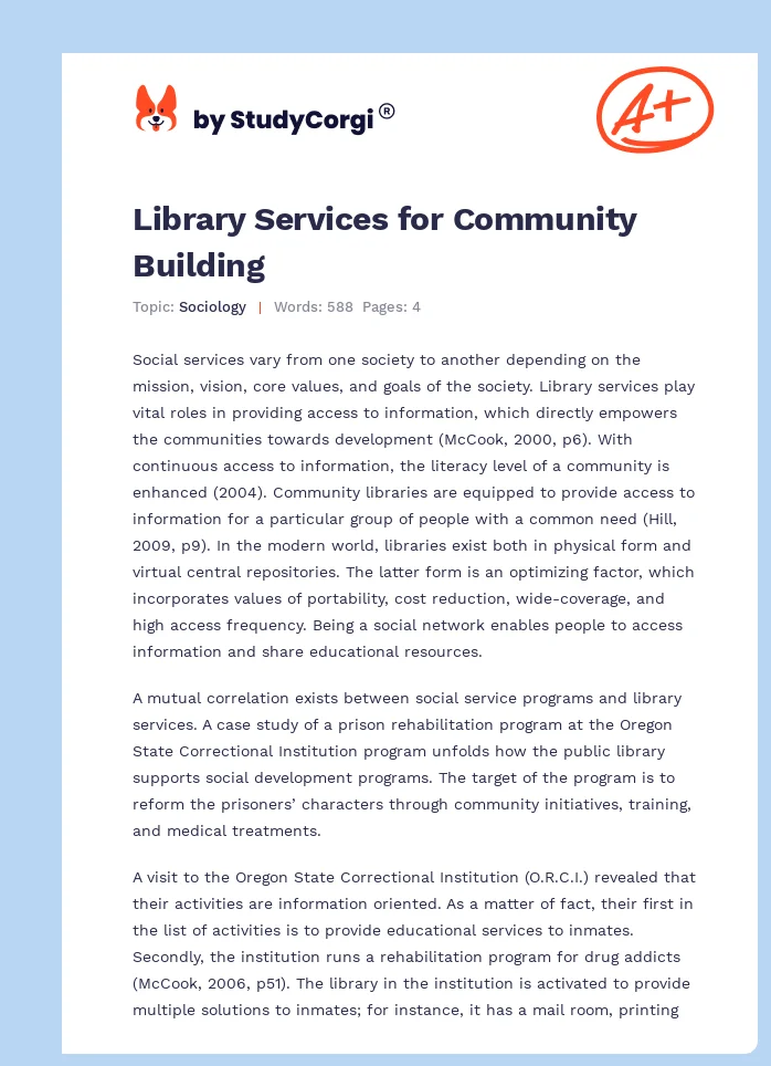Library Services for Community Building. Page 1