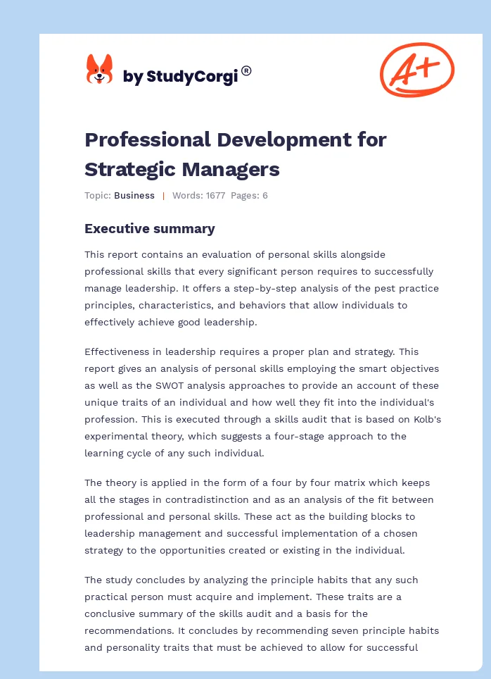 Professional Development for Strategic Managers. Page 1