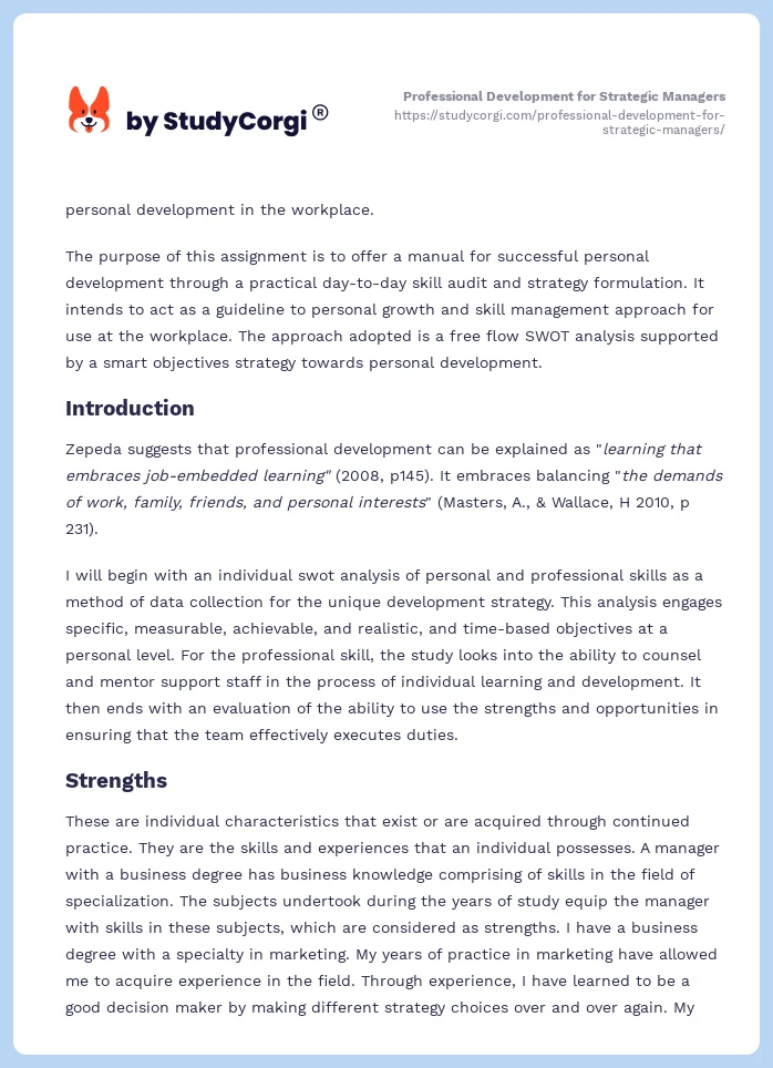 Professional Development for Strategic Managers. Page 2
