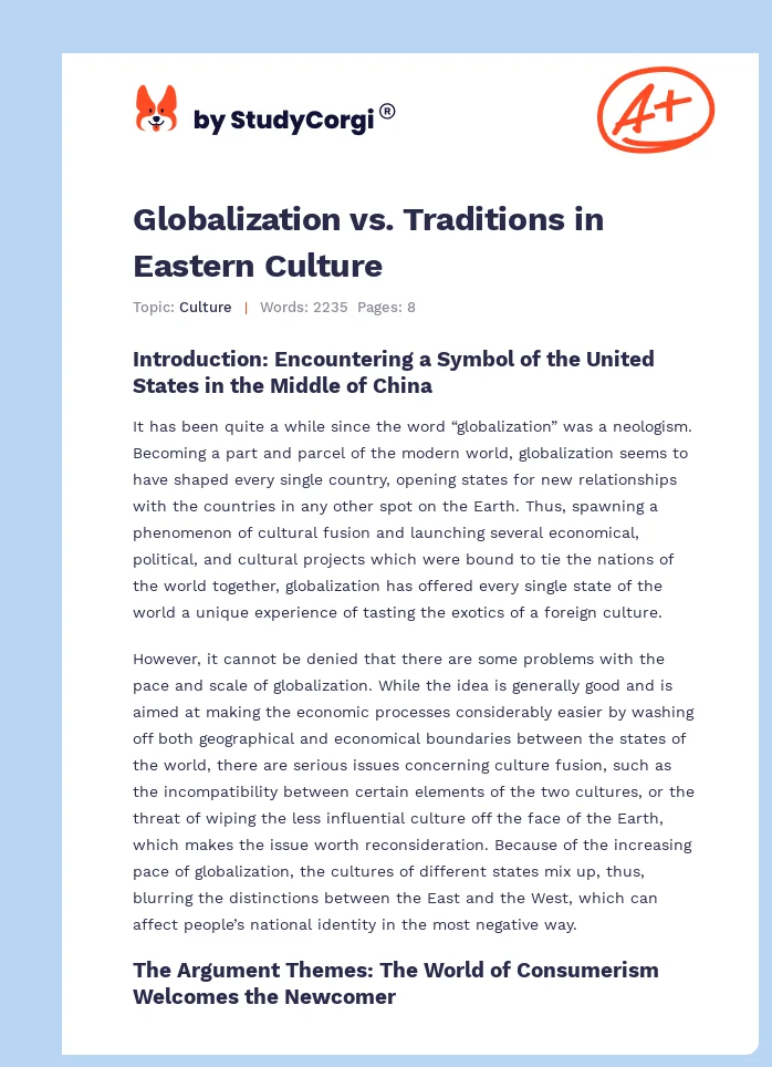 Globalization vs. Traditions in Eastern Culture. Page 1