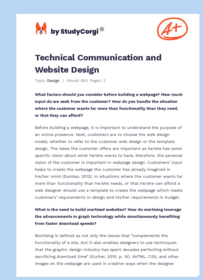 Technical Communication and Website Design. Page 1
