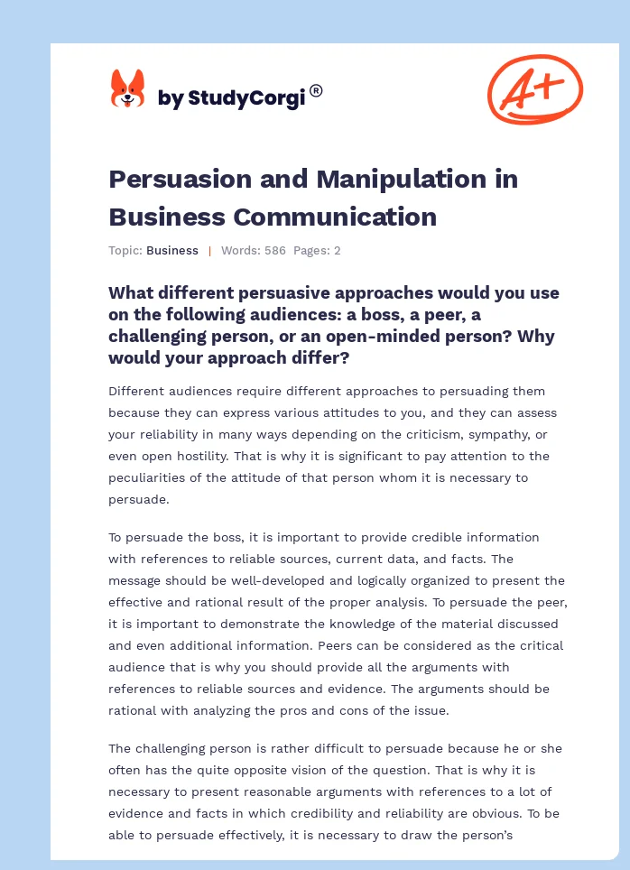 Persuasion and Manipulation in Business Communication. Page 1