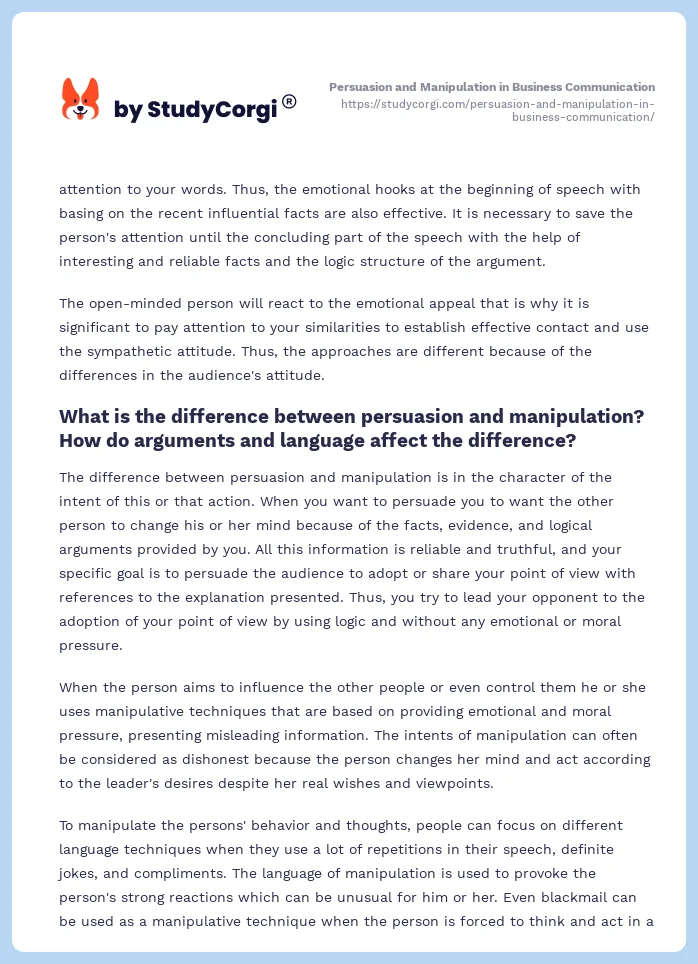 Persuasion and Manipulation in Business Communication. Page 2