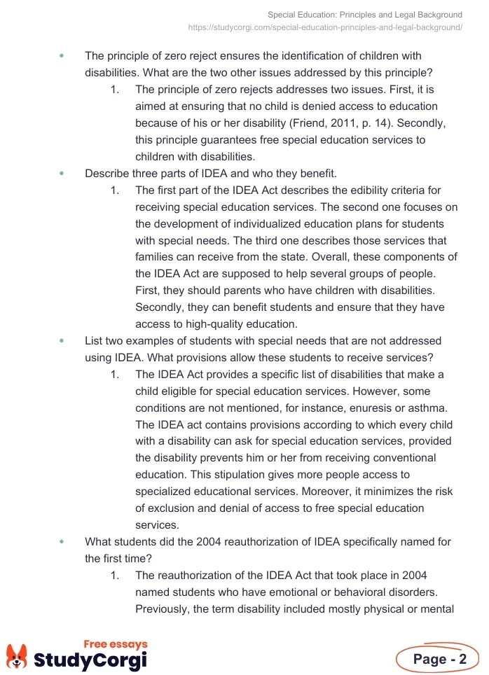 Special Education: Principles and Legal Background. Page 2