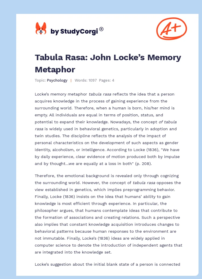 Tabula Rasa: John Locke’s Memory Metaphor. Page 1