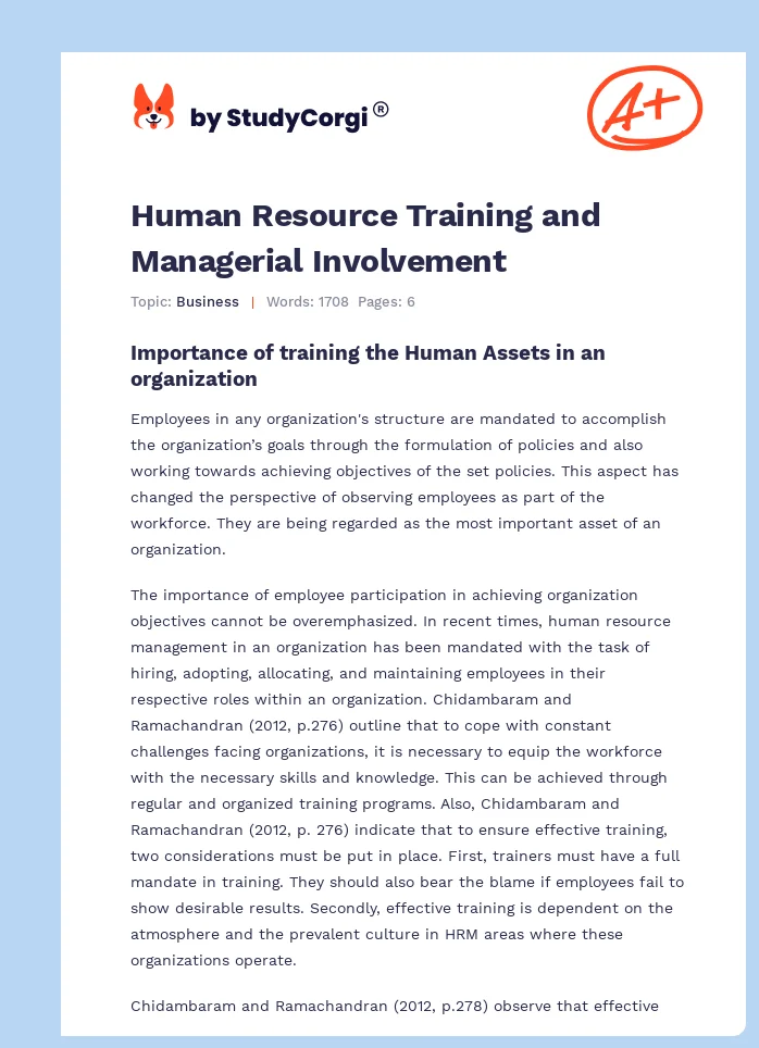 Human Resource Training and Managerial Involvement. Page 1