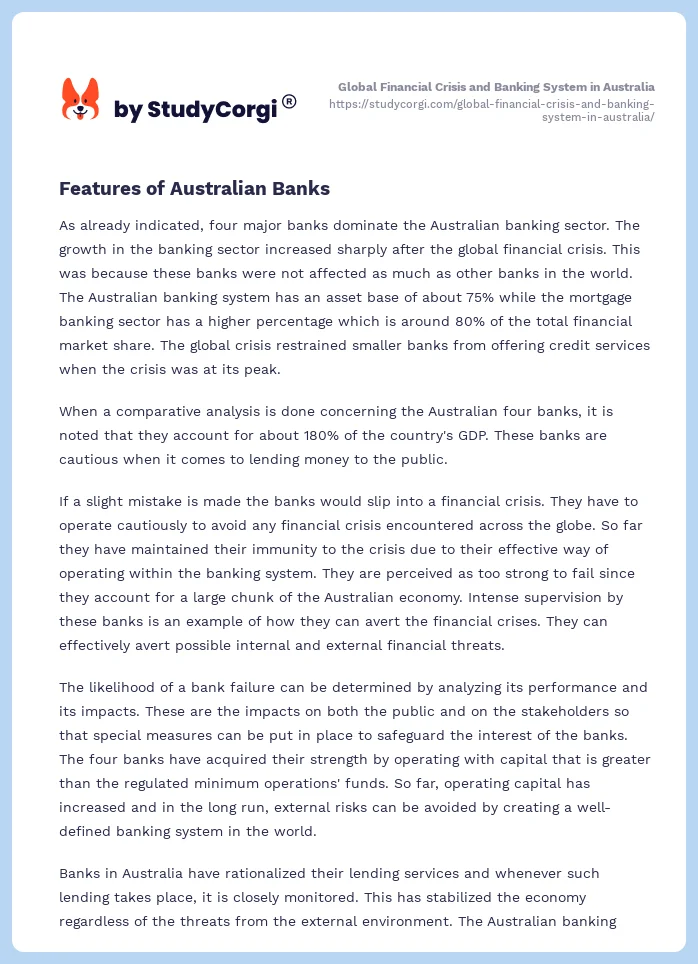 Global Financial Crisis and Banking System in Australia. Page 2