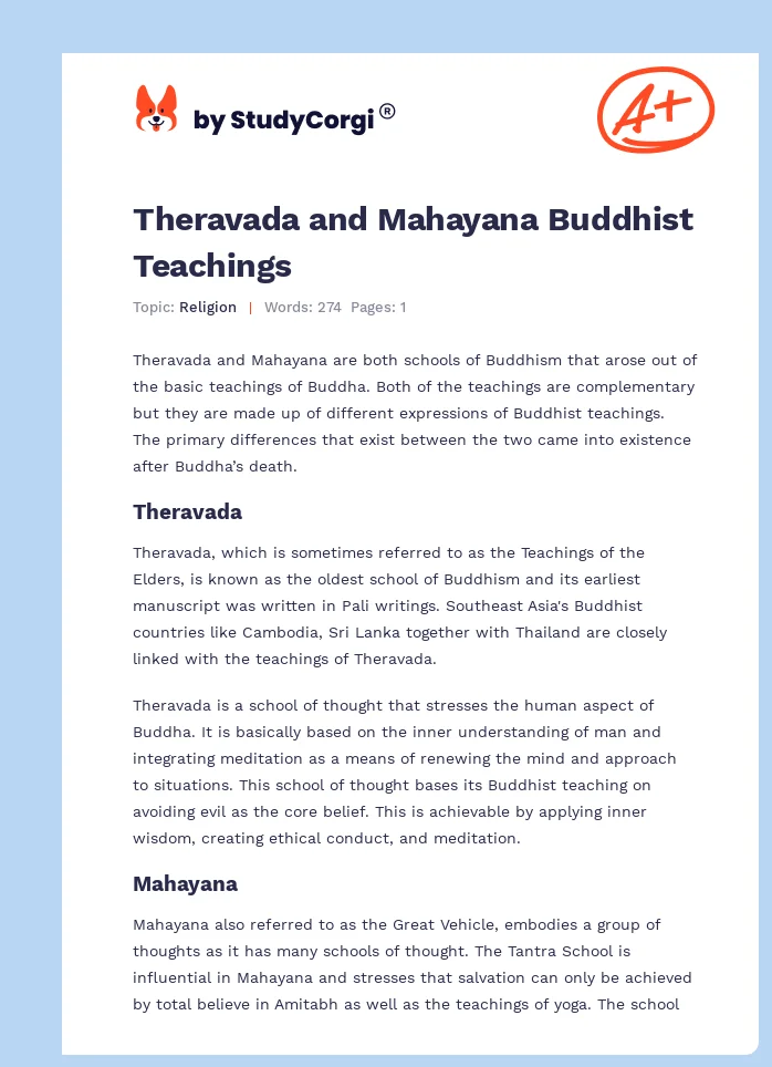 Theravada and Mahayana Buddhist Teachings. Page 1