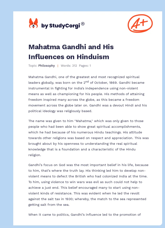 Mahatma Gandhi and His Influences on Hinduism. Page 1