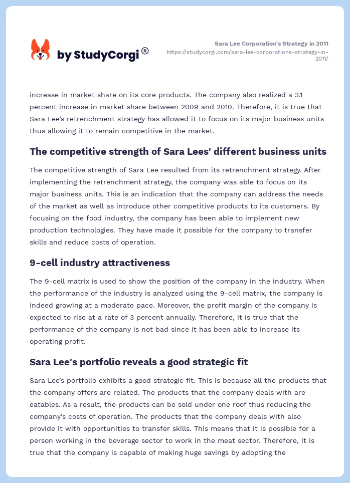 Sara Lee Corporation's Strategy in 2011. Page 2