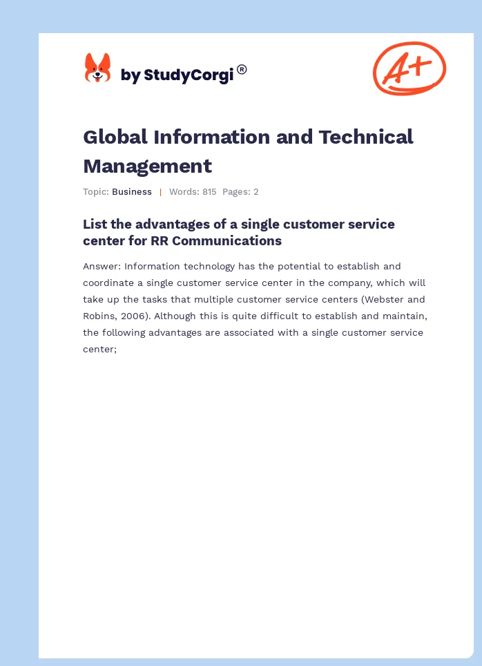 Global Information and Technical Management. Page 1