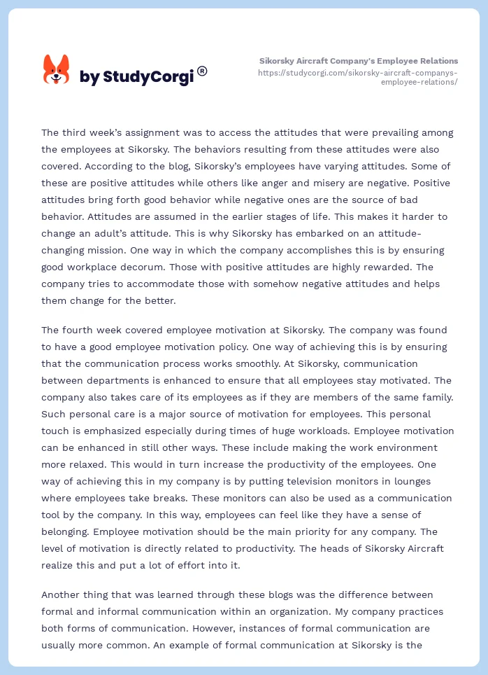 Sikorsky Aircraft Company's Employee Relations. Page 2