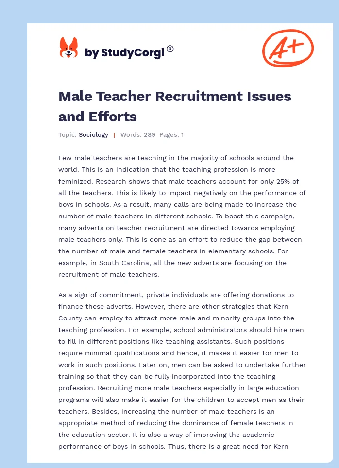 Male Teacher Recruitment Issues and Efforts. Page 1