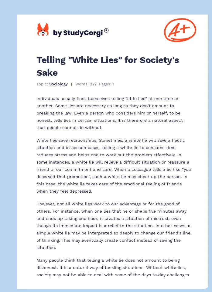 Telling "White Lies" for Society's Sake. Page 1