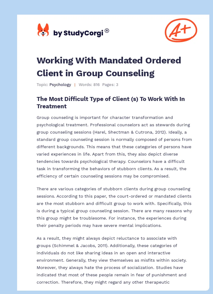 Working With Mandated Ordered Client in Group Counseling. Page 1