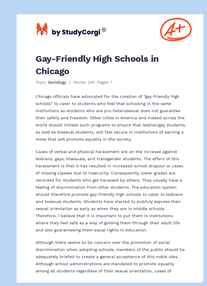 Gay-Friendly High Schools in Chicago. Page 1