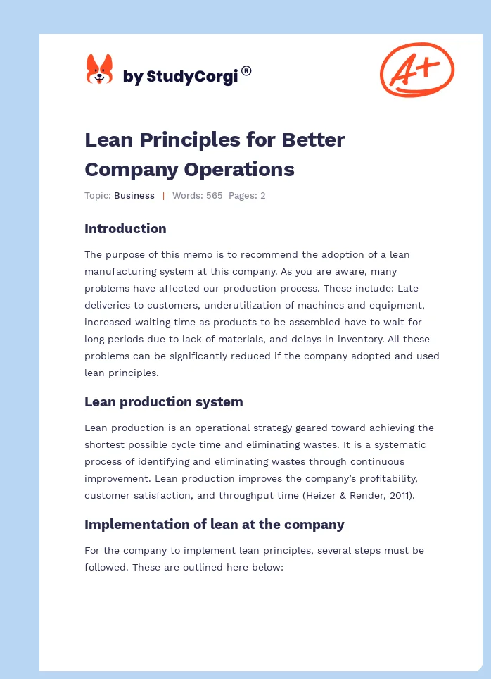Lean Principles for Better Company Operations. Page 1