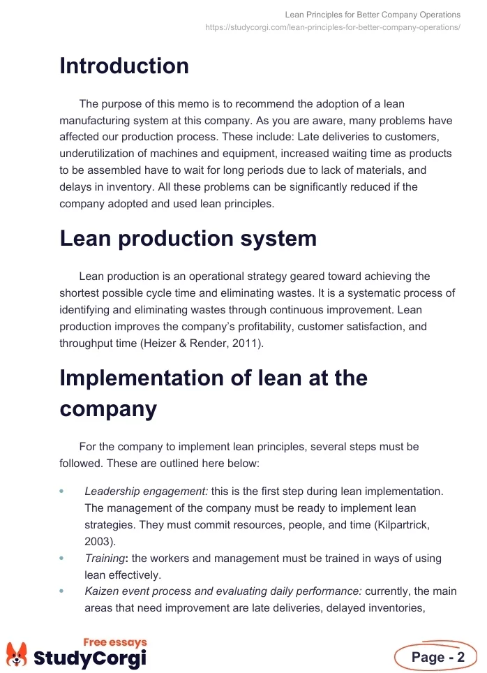 Lean Principles for Better Company Operations. Page 2