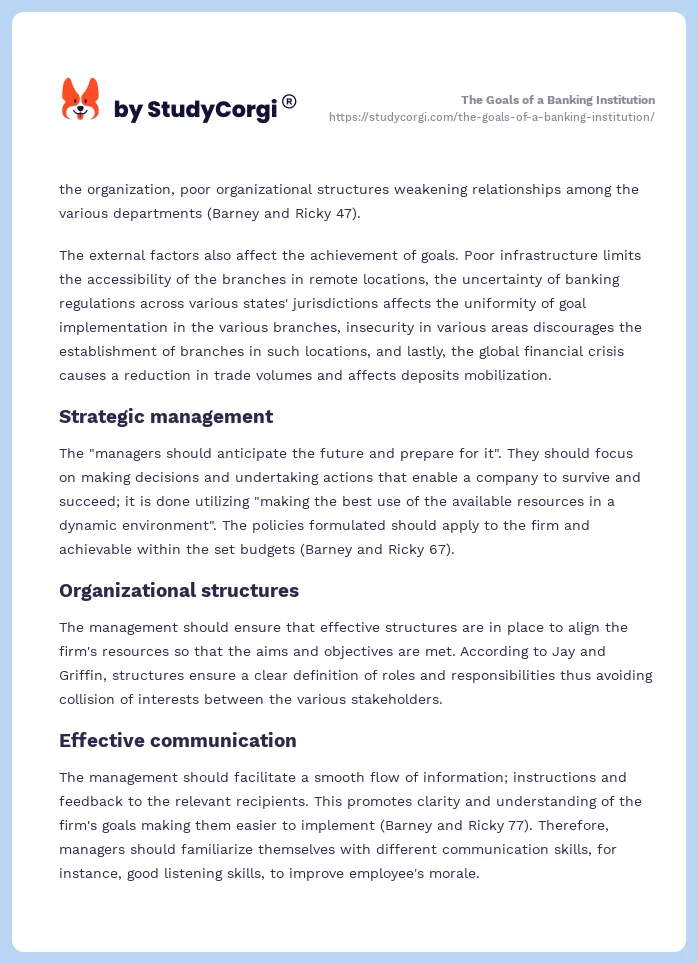 The Goals of a Banking Institution. Page 2