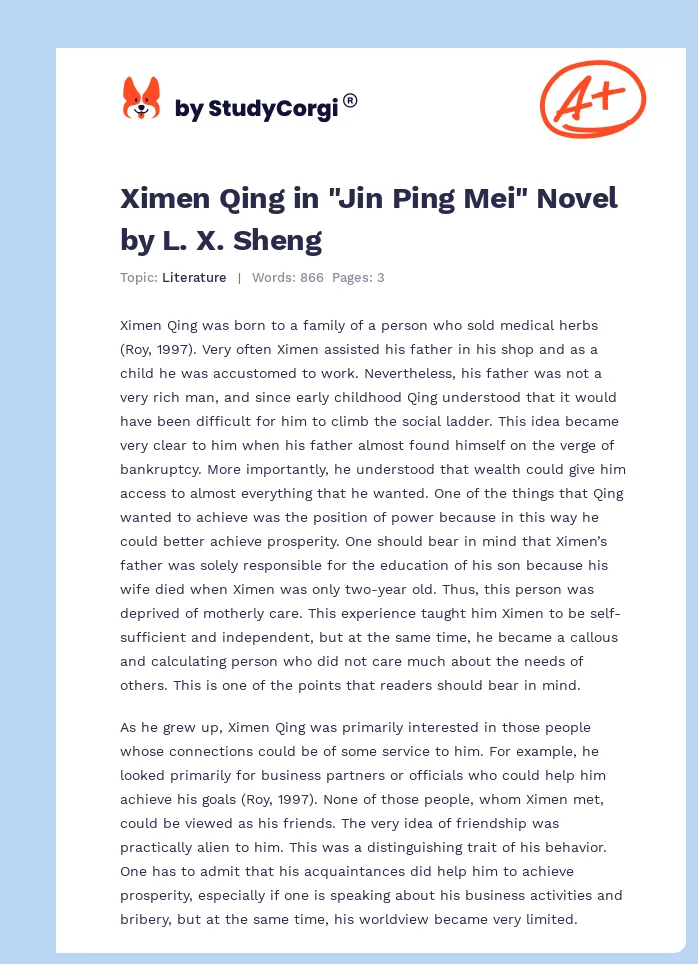 Ximen Qing in "Jin Ping Mei" Novel by L. X. Sheng. Page 1