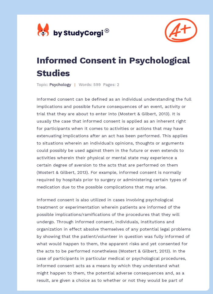 Informed Consent in Psychological Studies. Page 1