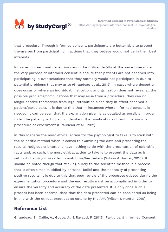 Informed Consent in Psychological Studies. Page 2