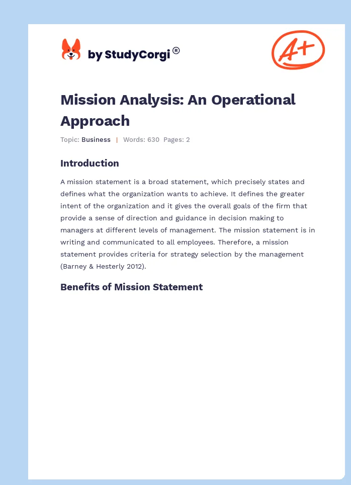 Mission Analysis: An Operational Approach. Page 1