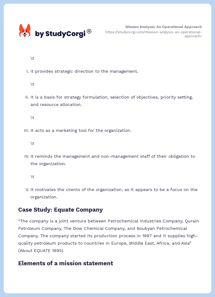 Mission Analysis: An Operational Approach. Page 2
