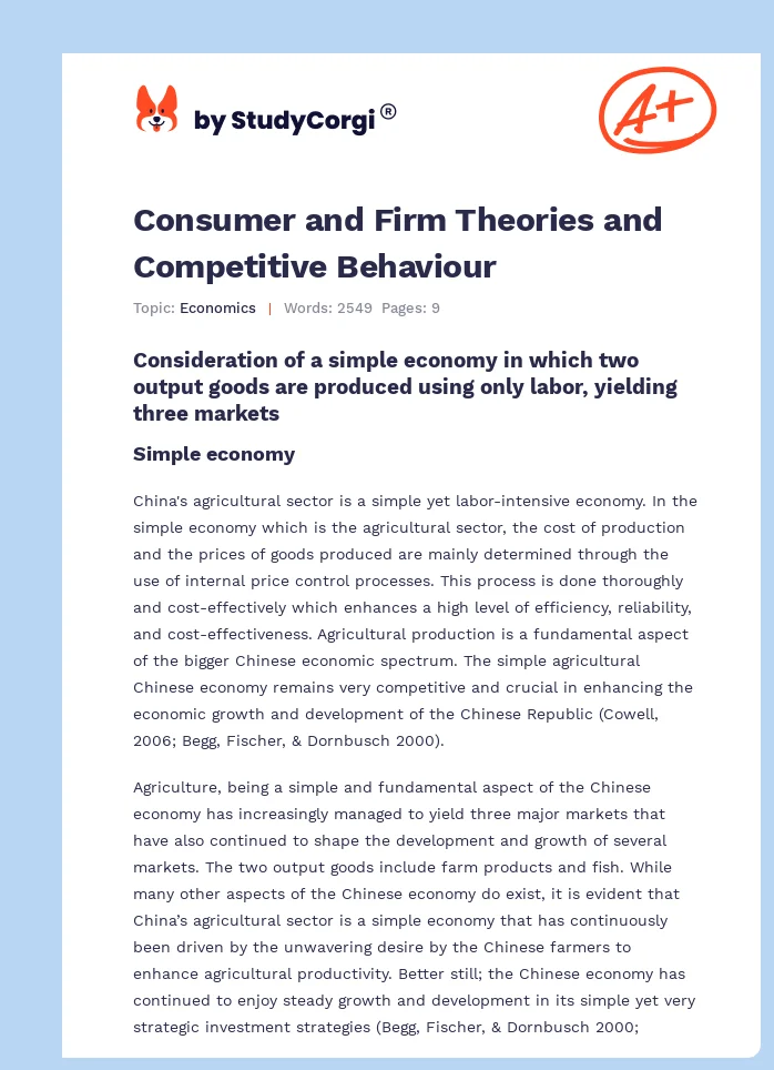 Consumer and Firm Theories and Competitive Behaviour. Page 1