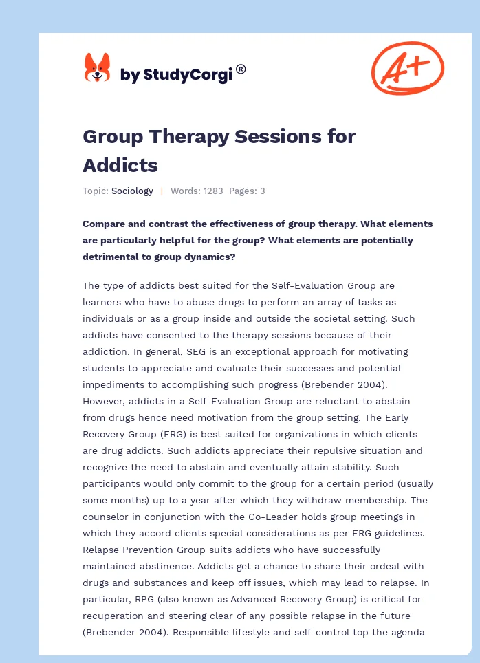 Group Therapy Sessions for Addicts. Page 1