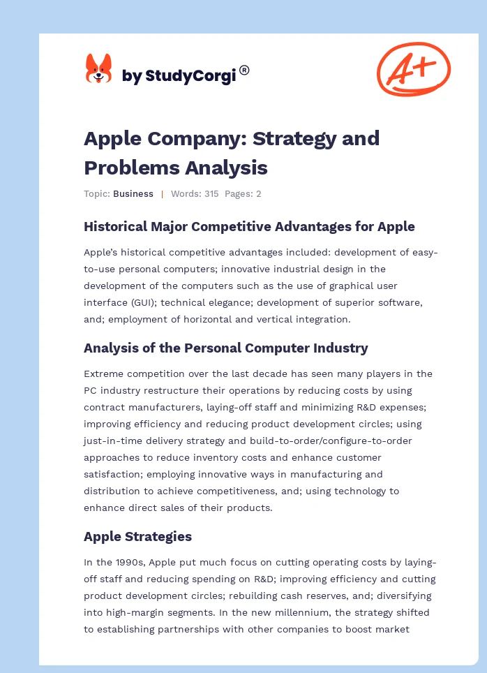 Apple Company: Strategy and Problems Analysis. Page 1