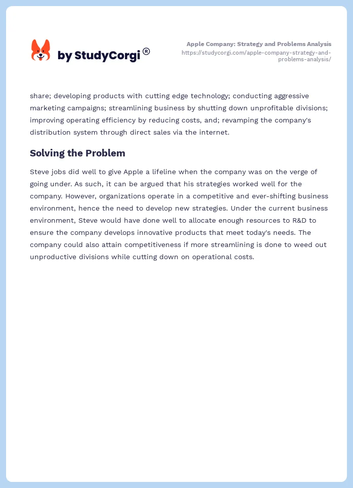 Apple Company: Strategy and Problems Analysis. Page 2