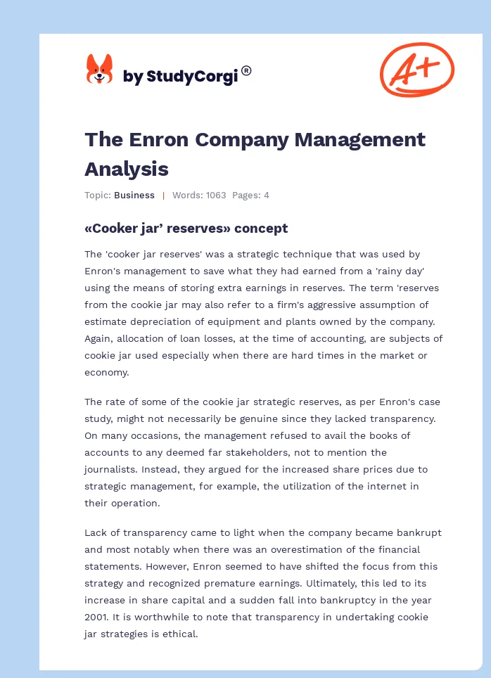 The Enron Company Management Analysis. Page 1