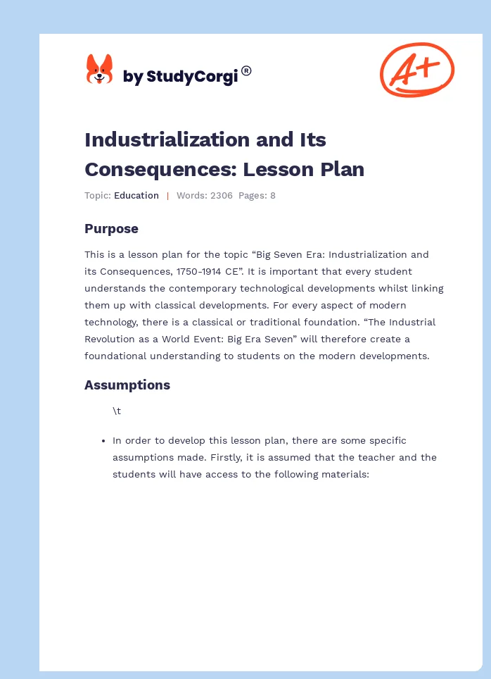 Industrialization and Its Consequences: Lesson Plan. Page 1