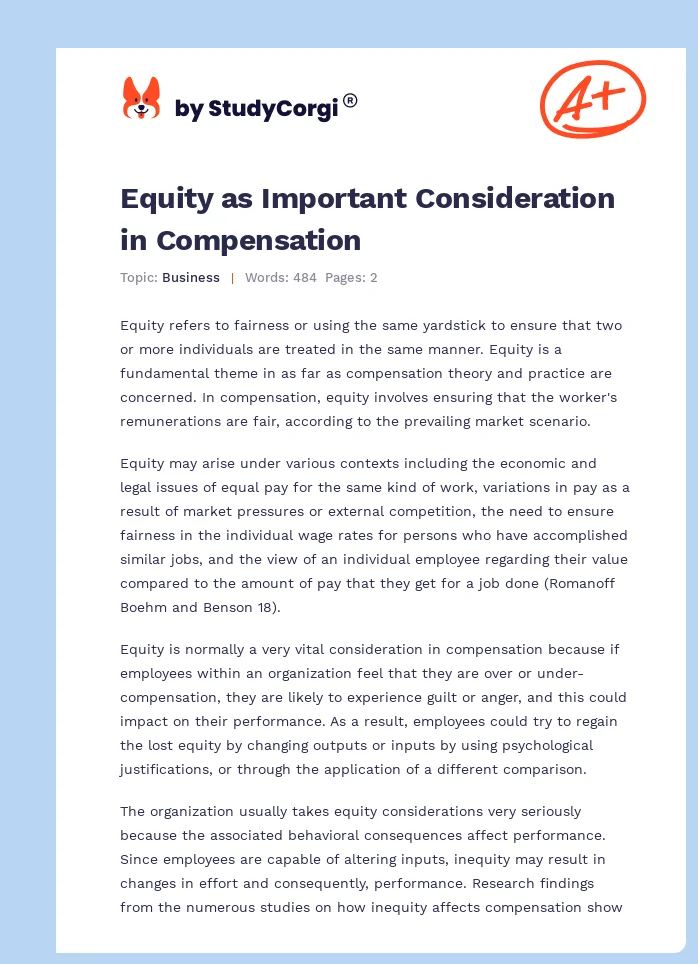 Equity as Important Consideration in Compensation. Page 1
