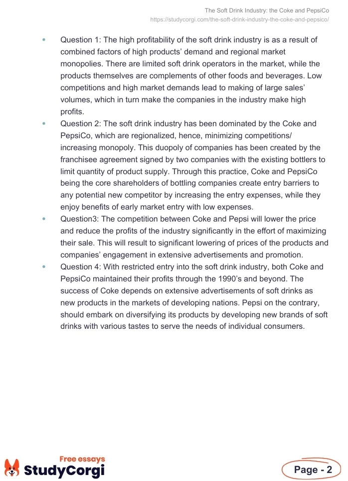 The Soft Drink Industry: the Coke and PepsiCo. Page 2