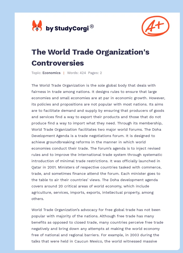 The World Trade Organization's Controversies. Page 1