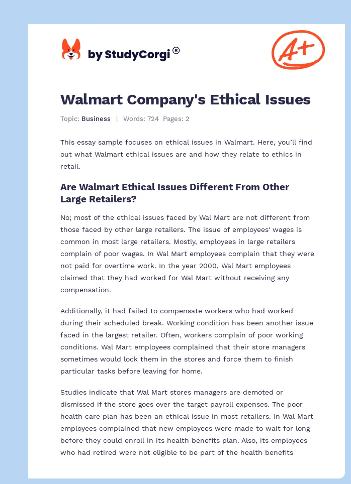Walmart Company's Ethical Issues. Page 1